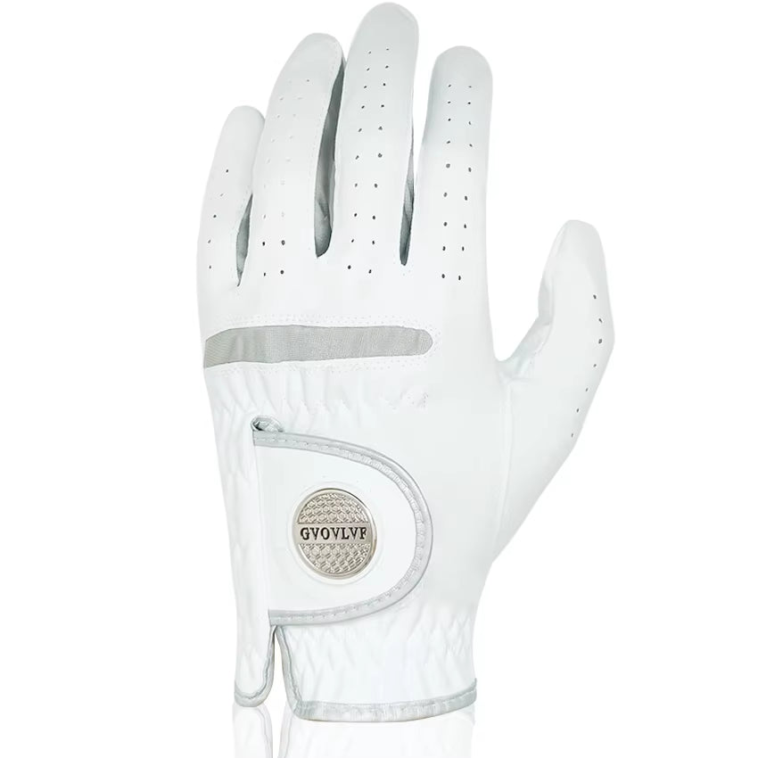 1Pc Men Golf Glove Micro Soft Fabric Breathable Comfortable Fitting with Magnetic Marker Replaceable for Golfers White