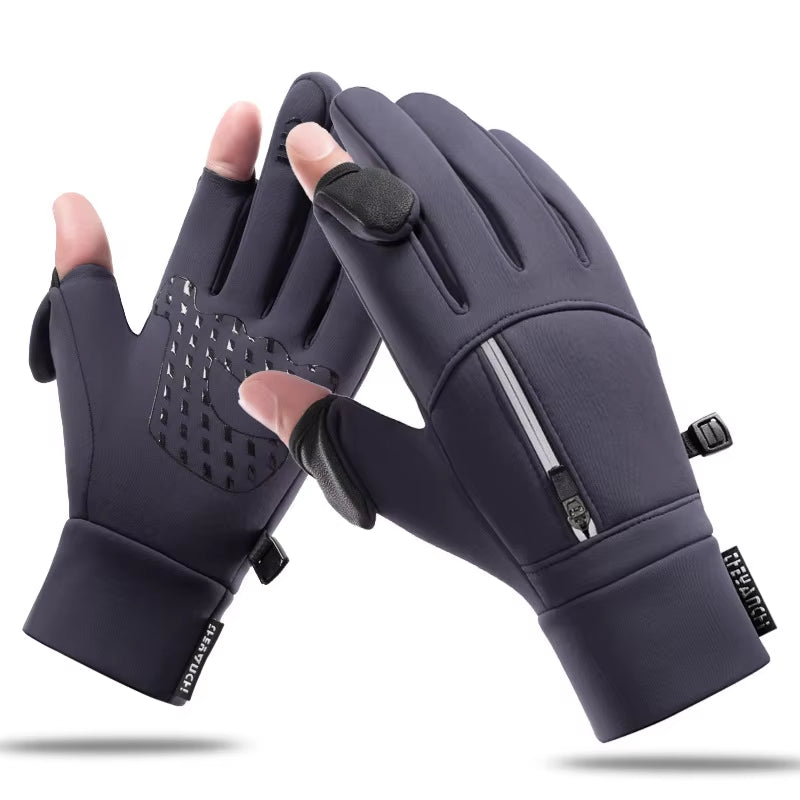 1 Pair Winter Fishing Gloves 2 Finger Flip Waterproof Winter Gloves Windproof Men Women Warm Protection Fish Angling Gloves