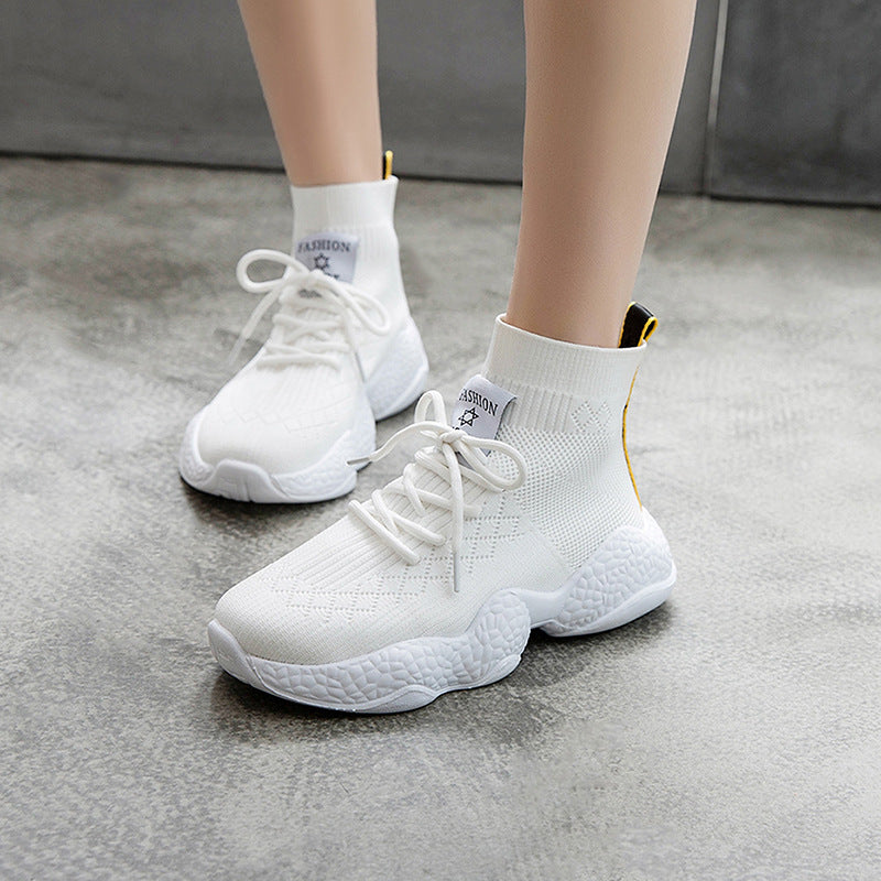 Women’s Little White Shoes - Summer New Korean Style Thick-Soled Casual Sneakers with Mesh Breathability and Sporty Comfort