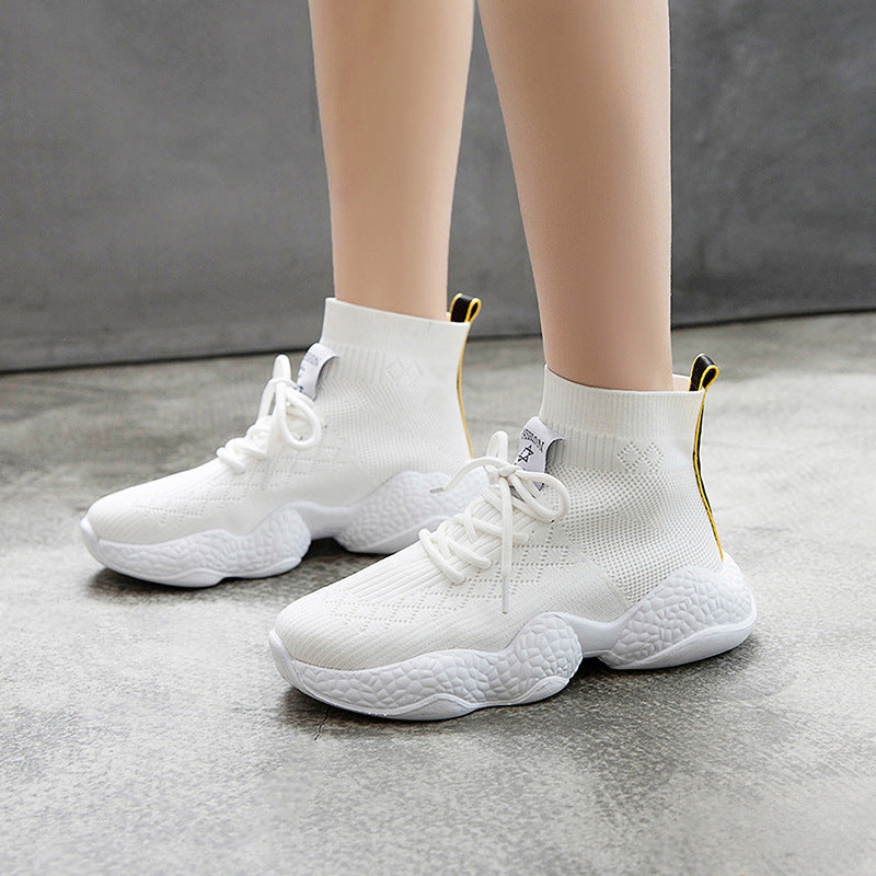 Women’s Little White Shoes - Summer New Korean Style Thick-Soled Casual Sneakers with Mesh Breathability and Sporty Comfort