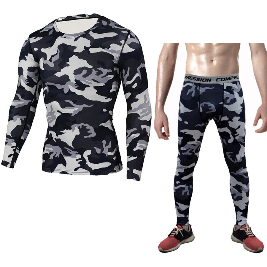 Men's Camouflage Compression Baselayer Set - Long Sleeve T-Shirt & Tights for Sports, Exercise, and Workout Performance