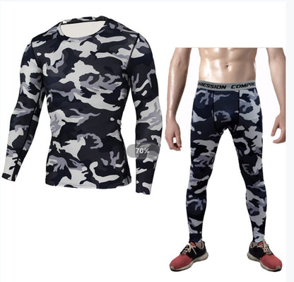 Men's Camouflage Compression Baselayer Set - Long Sleeve T-Shirt & Tights for Sports, Exercise, and Workout Performance