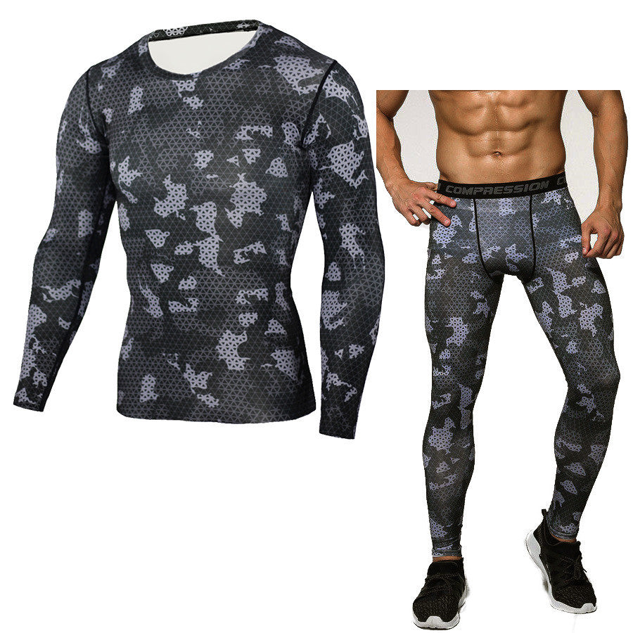 Men's Camouflage Compression Baselayer Set - Long Sleeve T-Shirt & Tights for Sports, Exercise, and Workout Performance