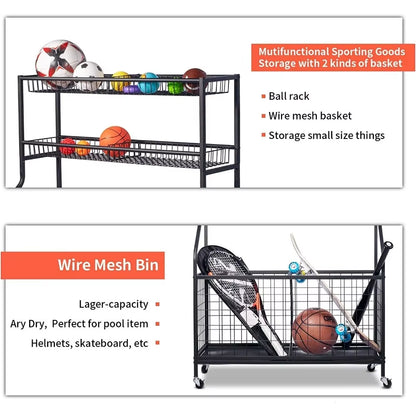 Sports Equipment Organizer, Ball Storage Rack, Garage Ball Storage, Sports Gear Storage, Rolling Sports Ball Storage Cart