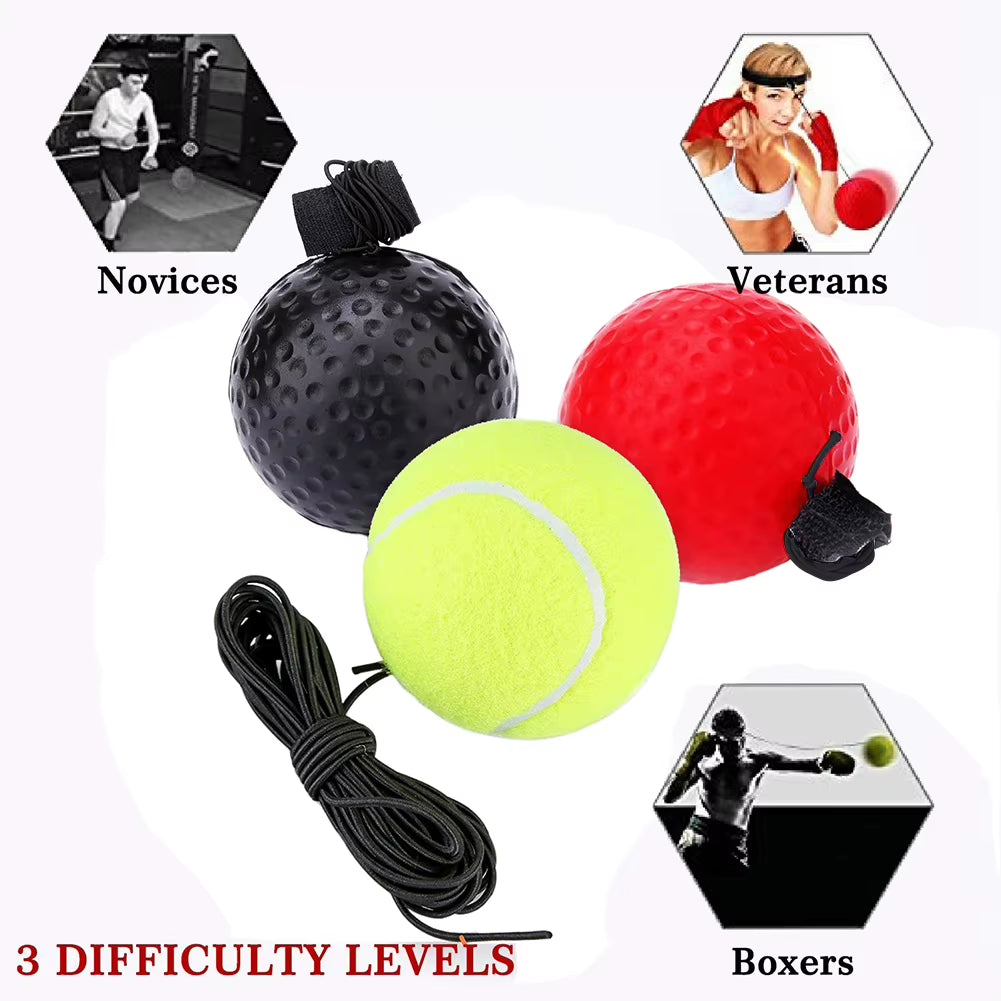 Boxing Reflex Speed Punch Ball Boxing Rubber Balls for Agility Reaction Training with Sweatband Fitness Equipments Accessories