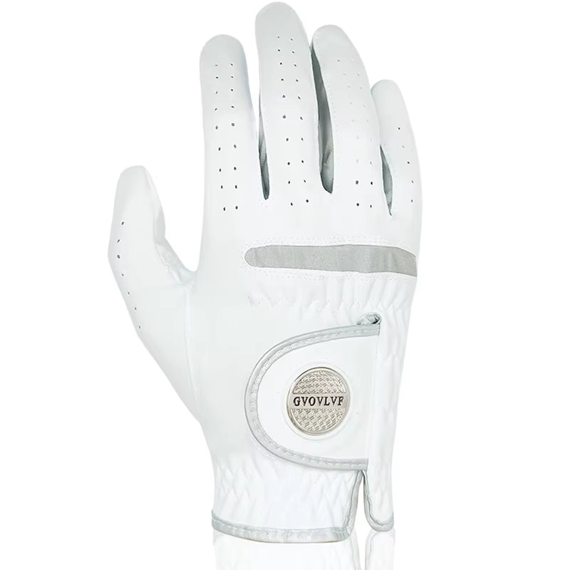 1Pc Men Golf Glove Micro Soft Fabric Breathable Comfortable Fitting with Magnetic Marker Replaceable for Golfers White