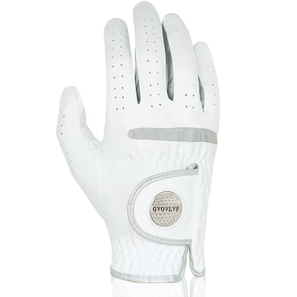 1Pc Men Golf Glove Micro Soft Fabric Breathable Comfortable Fitting with Magnetic Marker Replaceable for Golfers White