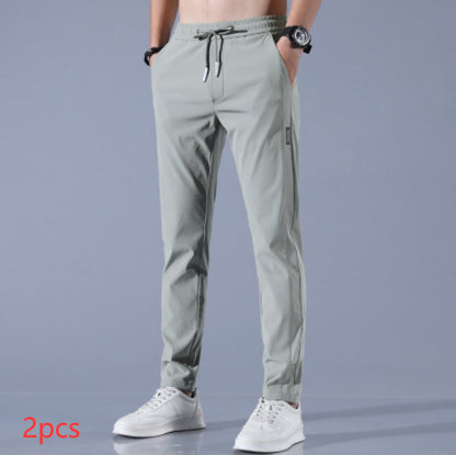 Summer Ice Silk Men's Stretch Breathable Straight Sports Trousers