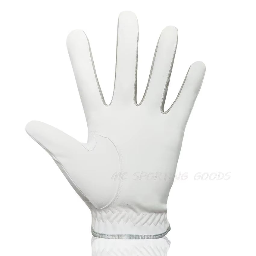 1Pc Men Golf Glove Micro Soft Fabric Breathable Comfortable Fitting with Magnetic Marker Replaceable for Golfers White