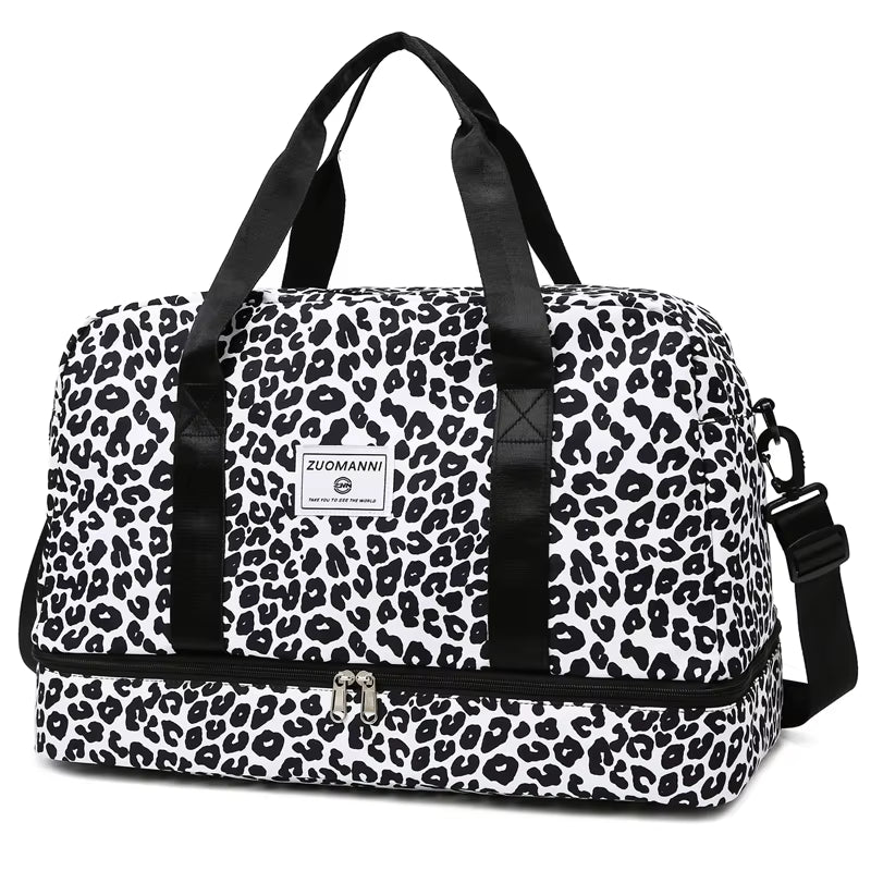 Spacious & Durable Women'S Carry-On Travel Bag with Animal Print Nylon Large Capacity Sports Gym Bag Weekend Overnight Bag