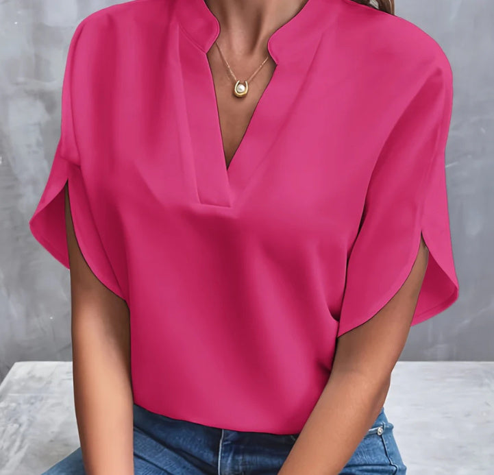 Summer Short-sleeved Chiffon Shirt New V-neck Shirt Women's Casual Versatile Clothing