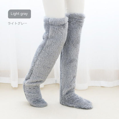 Over Knee High Fuzzy Long Socks Winter Warm Cold Leg Knee Joint Cold-proof Stockings Home Floor Sleeping Socks