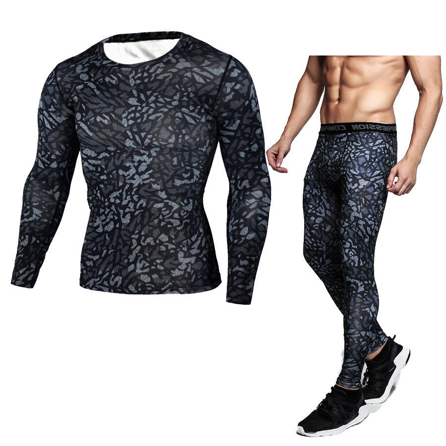 Men's Camouflage Compression Baselayer Set - Long Sleeve T-Shirt & Tights for Sports, Exercise, and Workout Performance