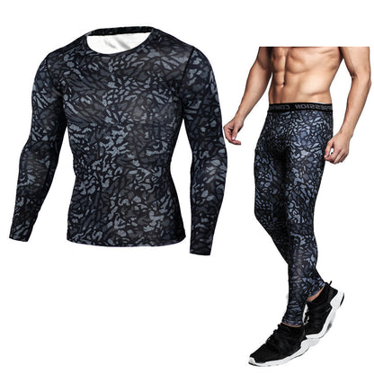 Men's Camouflage Compression Baselayer Set - Long Sleeve T-Shirt & Tights for Sports, Exercise, and Workout Performance