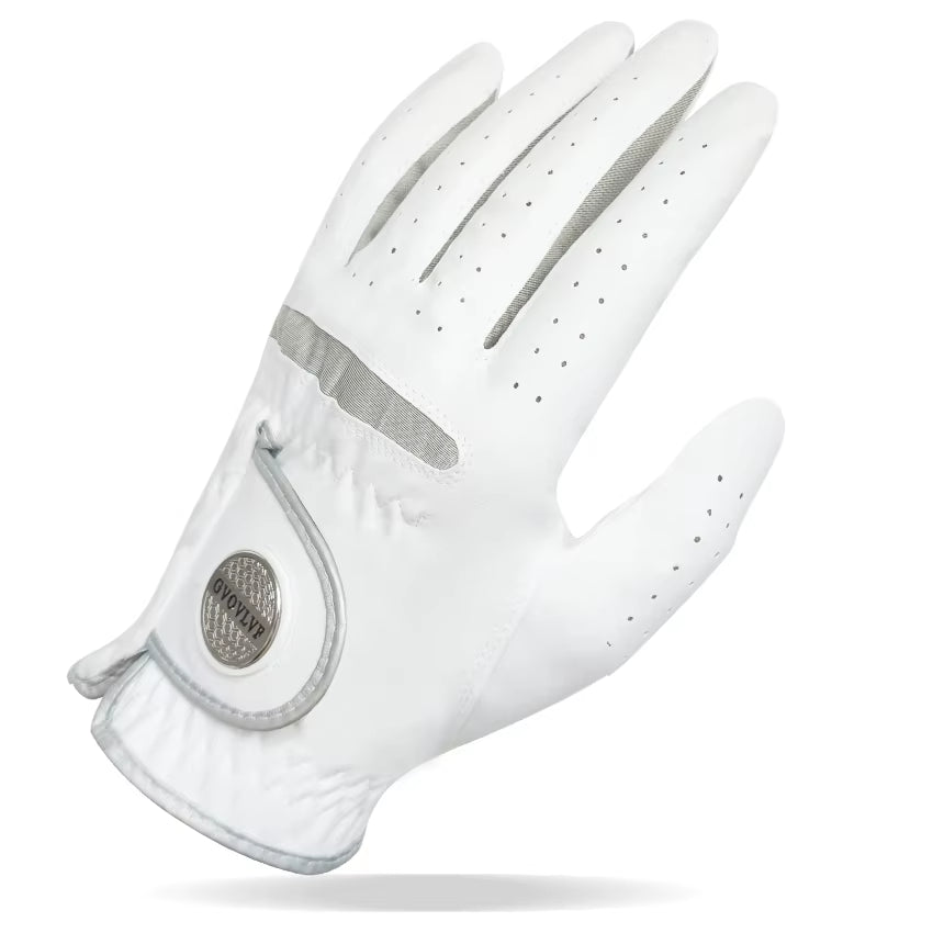 1Pc Men Golf Glove Micro Soft Fabric Breathable Comfortable Fitting with Magnetic Marker Replaceable for Golfers White