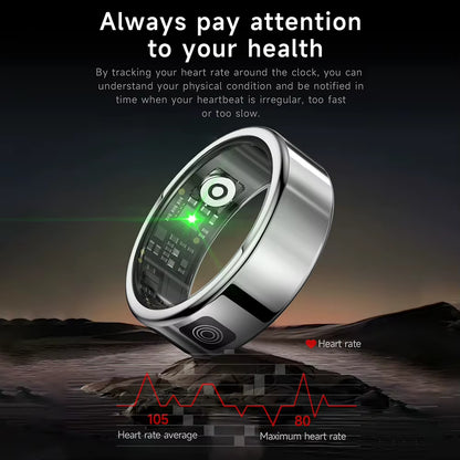 New RS08 Smart Ring Heart Rate Health Monitor 5ATM Waterproof Multi Sport Modes Blood Oxygen Tracker for Xiaomi Samsung Phone