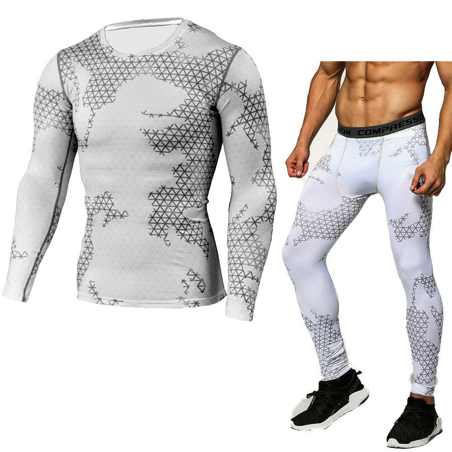 Men's Camouflage Compression Baselayer Set - Long Sleeve T-Shirt & Tights for Sports, Exercise, and Workout Performance