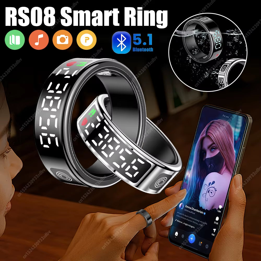 New RS08 Smart Ring Heart Rate Health Monitor 5ATM Waterproof Multi Sport Modes Blood Oxygen Tracker for Xiaomi Samsung Phone