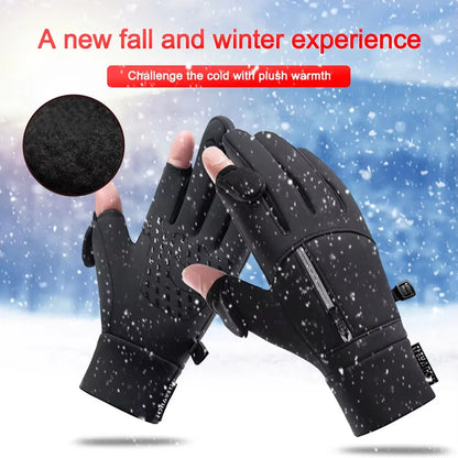 1 Pair Winter Fishing Gloves 2 Finger Flip Waterproof Winter Gloves Windproof Men Women Warm Protection Fish Angling Gloves