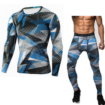 Men's Camouflage Compression Baselayer Set - Long Sleeve T-Shirt & Tights for Sports, Exercise, and Workout Performance