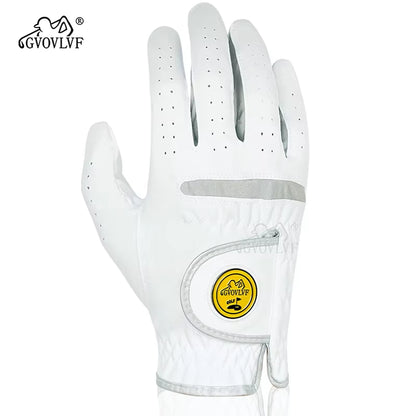 1Pc Men Golf Glove Micro Soft Fabric Breathable Comfortable Fitting with Magnetic Marker Replaceable for Golfers White