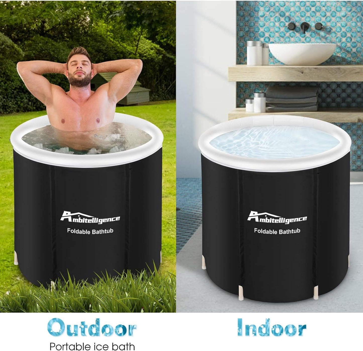 Portable Recovery Ice Tub - Foldable Insulated Cold Water Therapy Tub for Athletes, Fitness Rehab, and Spa Soaking