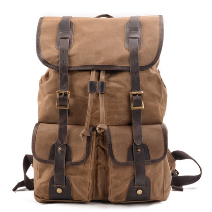 Travel Backpack Canvas Stitching Crazy Horse Leather