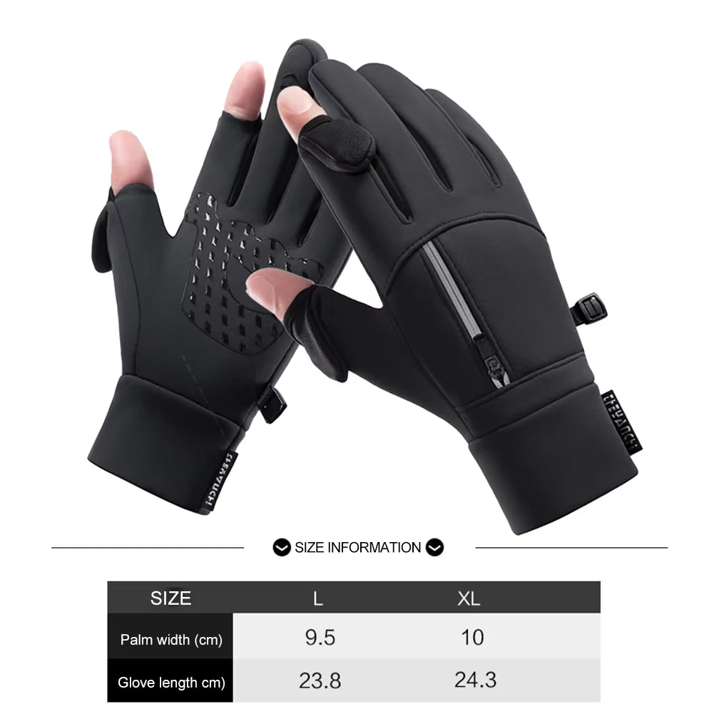 1 Pair Winter Fishing Gloves 2 Finger Flip Waterproof Winter Gloves Windproof Men Women Warm Protection Fish Angling Gloves