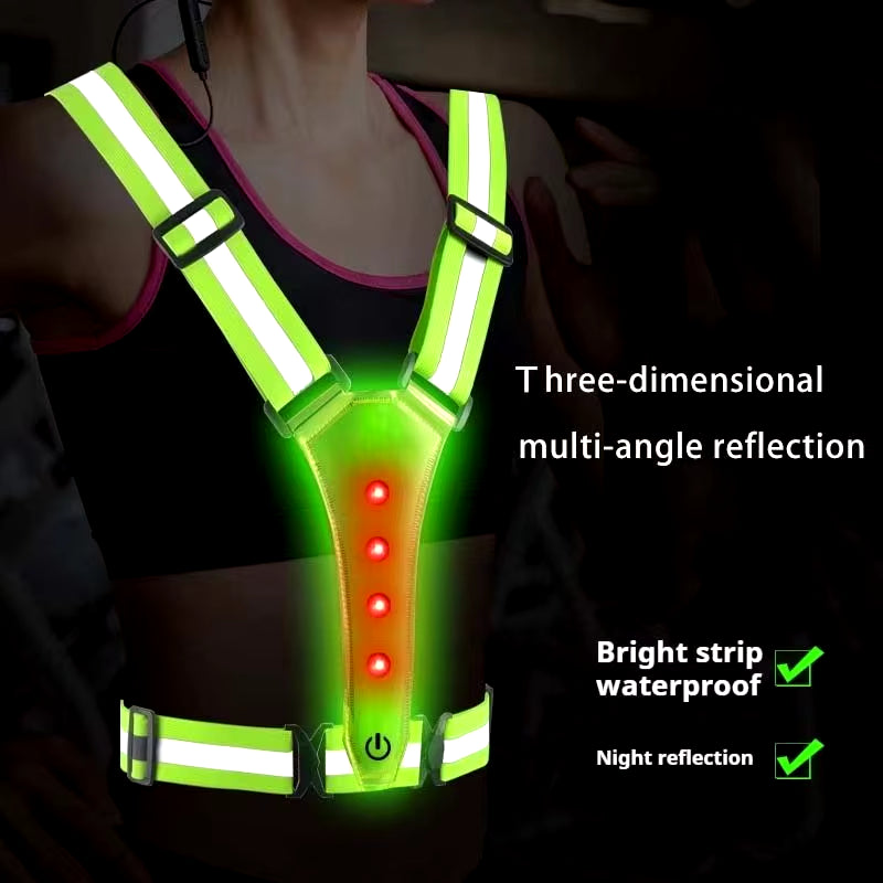 Safety Reflective Vest LED Running Light Adjustable Cycling Vest Night Warning Work Fishing Sports Vest