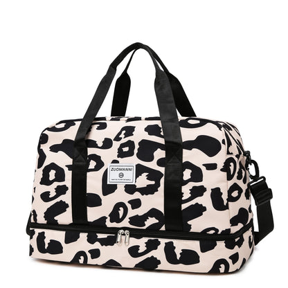 Spacious & Durable Women'S Carry-On Travel Bag with Animal Print Nylon Large Capacity Sports Gym Bag Weekend Overnight Bag