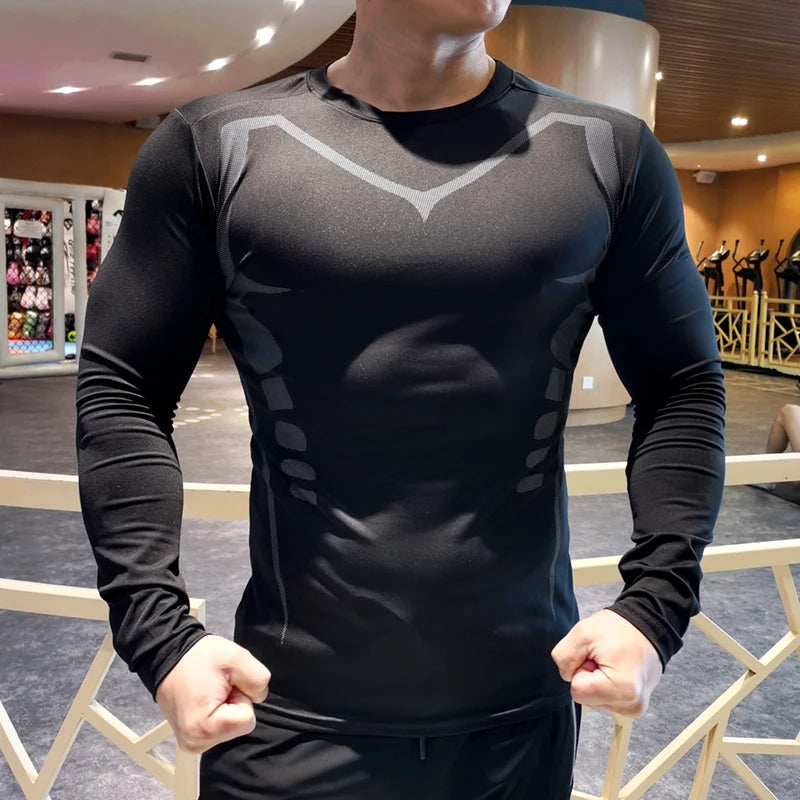 Men Compression Running T-shirt Fitness Tight Long Sleeve Sport Shirts Training Jogging Tops Gym Sportswear Dry Fit Rashgard