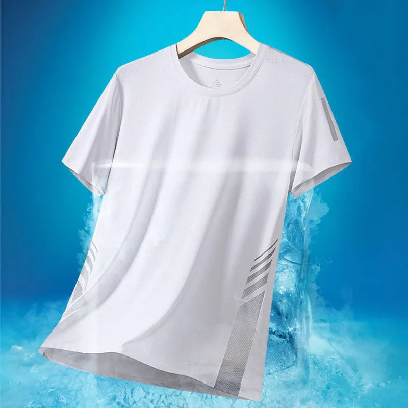 Men's T-shirts Summer Cooling Ice Silk T-shirts For Men Short Sleeve Breathable Fitness Sports Shirt Quick Dry Running Clothing