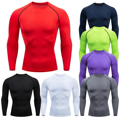 Men Compression Running T-shirt Fitness Tight Long Sleeve Sport Shirts Training Jogging Tops Gym Sportswear Dry Fit Rashgard