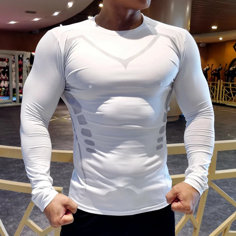 Men Compression Running T-shirt Fitness Tight Long Sleeve Sport Shirts Training Jogging Tops Gym Sportswear Dry Fit Rashgard