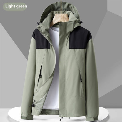 Hooded Windbreaker Unisex Fashion Colorblock Zip-up Jacket With Pockets Waterproof Outwear For Women Men Clothing