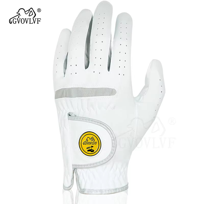 1Pc Men Golf Glove Micro Soft Fabric Breathable Comfortable Fitting with Magnetic Marker Replaceable for Golfers White