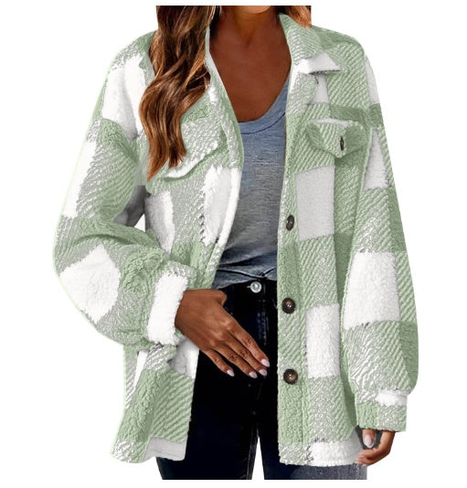 Women's Lamb Fleece Jacket - Button-Down Warmth and Comfort