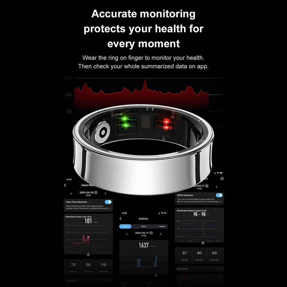 R09 Smart Ring Heart Rate Blood Oxygen Sleep Monitoring Sleep Ring with Charging Case Body Temperature Health and Sleep Monitor