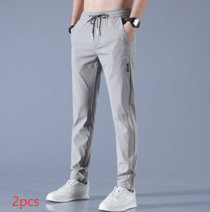 Summer Ice Silk Men's Stretch Breathable Straight Sports Trousers