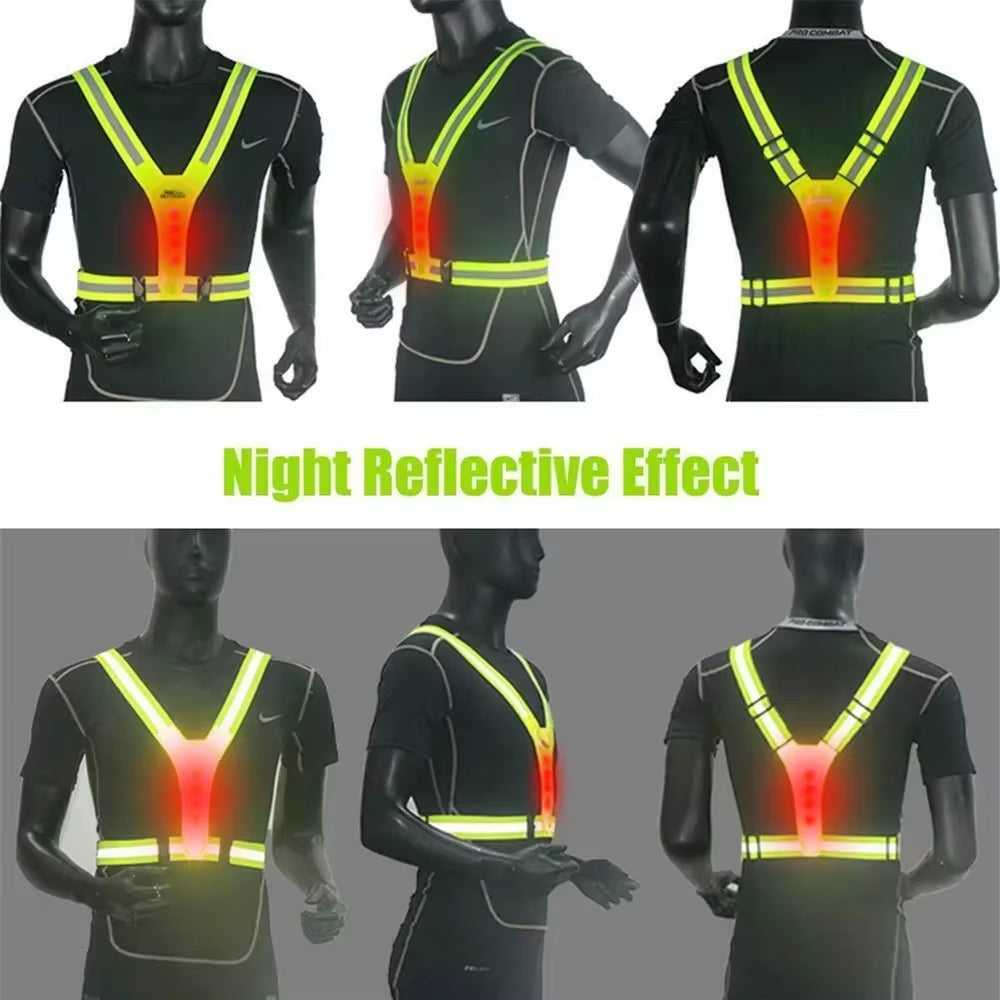 Safety Reflective Vest LED Running Light Adjustable Cycling Vest Night Warning Work Fishing Sports Vest