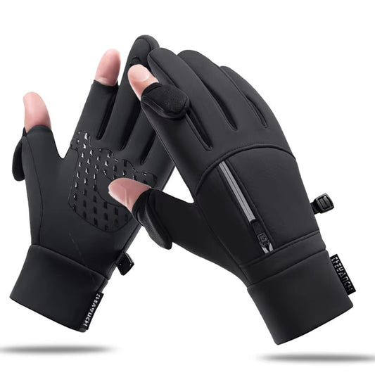 1 Pair Winter Fishing Gloves 2 Finger Flip Waterproof Winter Gloves Windproof Men Women Warm Protection Fish Angling Gloves