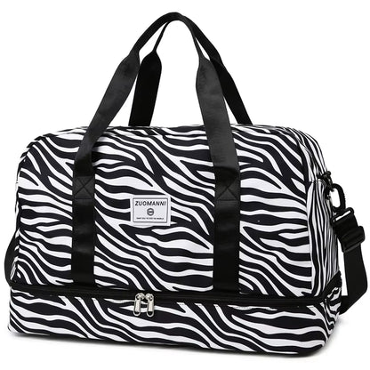 Spacious & Durable Women'S Carry-On Travel Bag with Animal Print Nylon Large Capacity Sports Gym Bag Weekend Overnight Bag