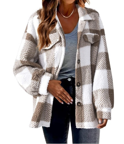 Women's Lamb Fleece Jacket - Button-Down Warmth and Comfort