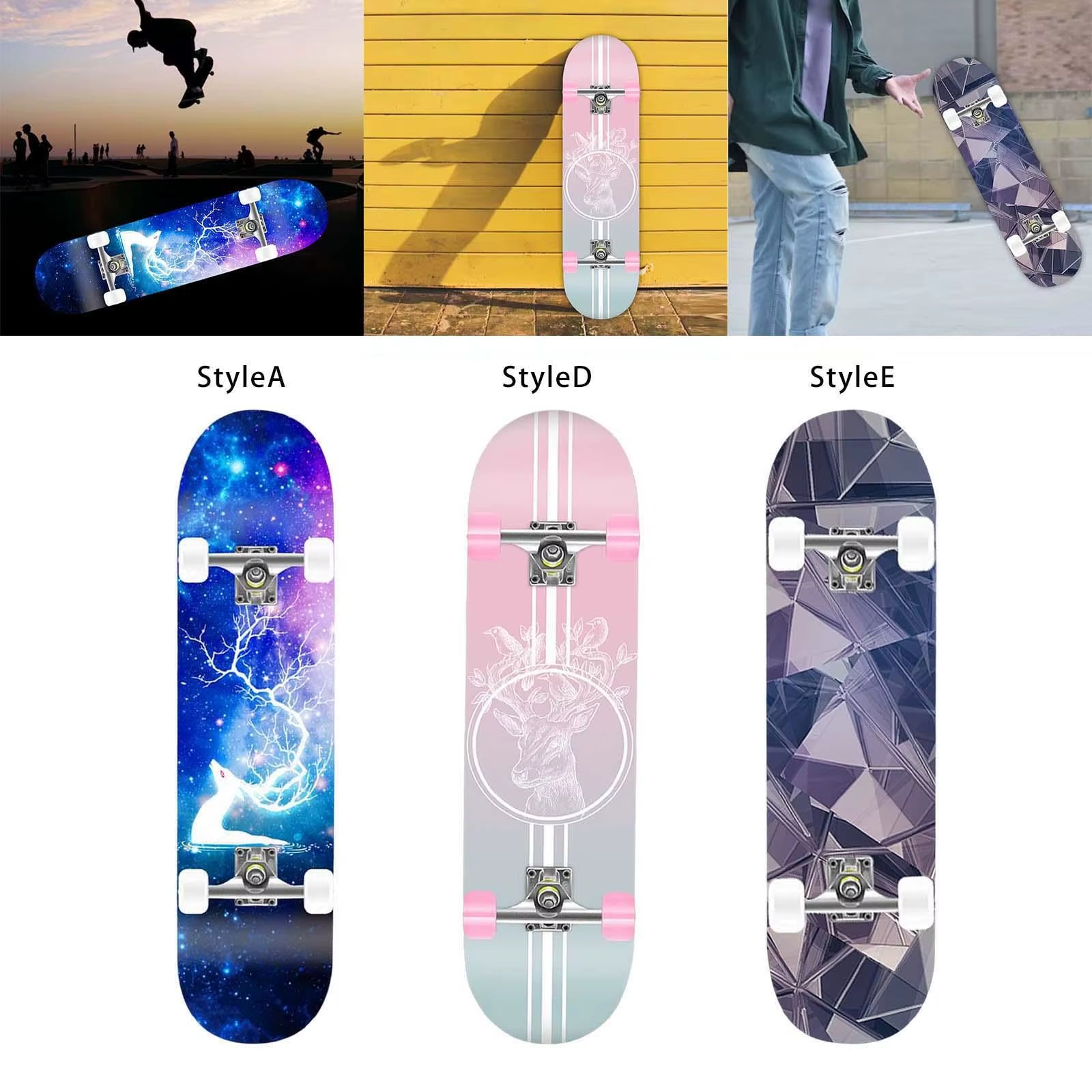 Skateboard Complete Double Kick Fully Mute Longboard for Beginners Women Man