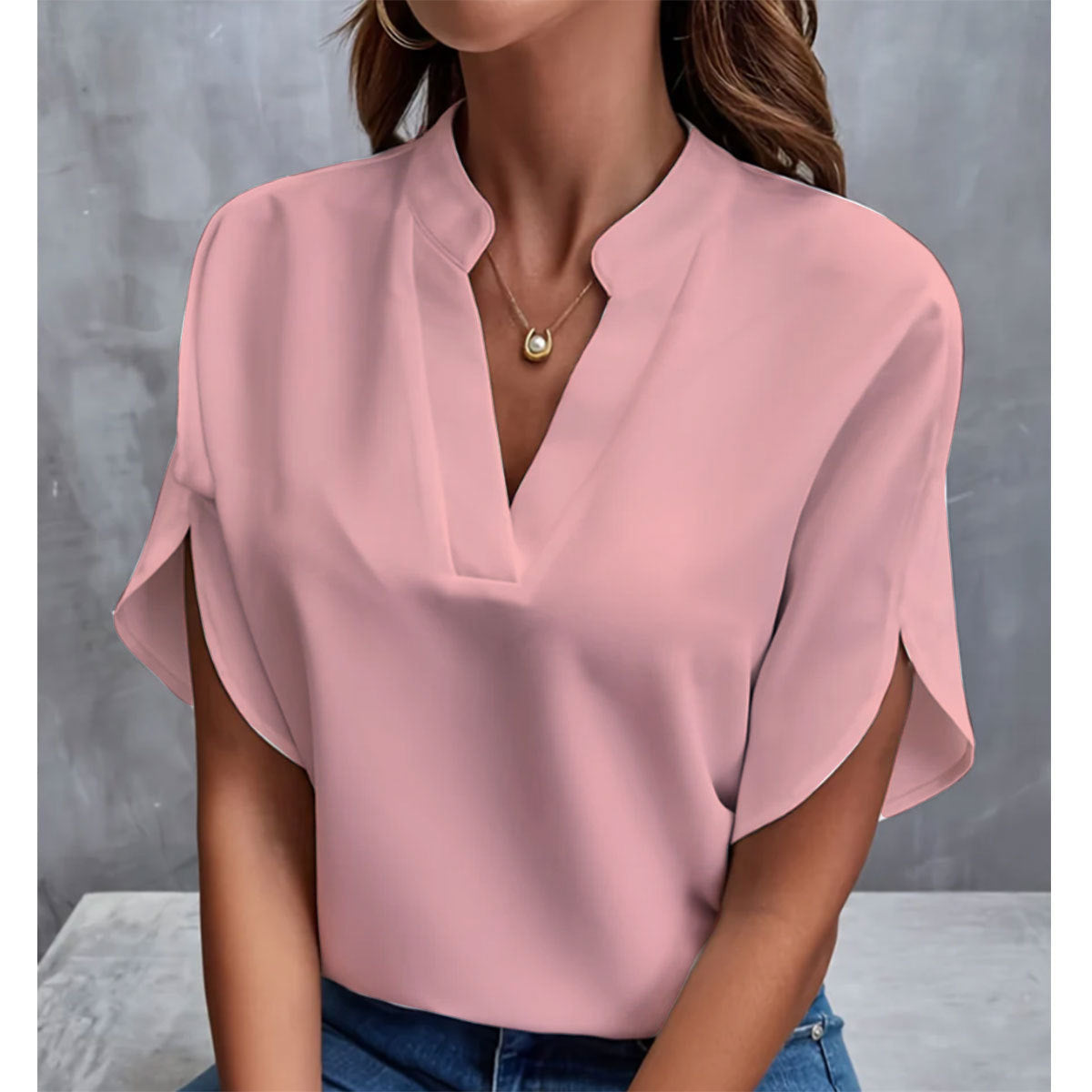 Summer Short-sleeved Chiffon Shirt New V-neck Shirt Women's Casual Versatile Clothing