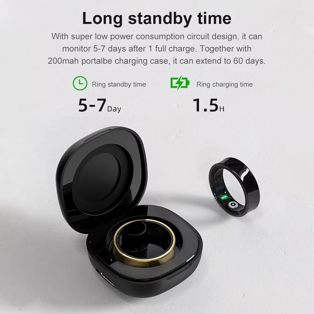 R09 Smart Ring Heart Rate Blood Oxygen Sleep Monitoring Sleep Ring with Charging Case Body Temperature Health and Sleep Monitor