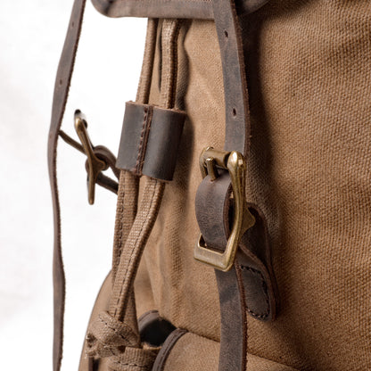 Travel Backpack Canvas Stitching Crazy Horse Leather