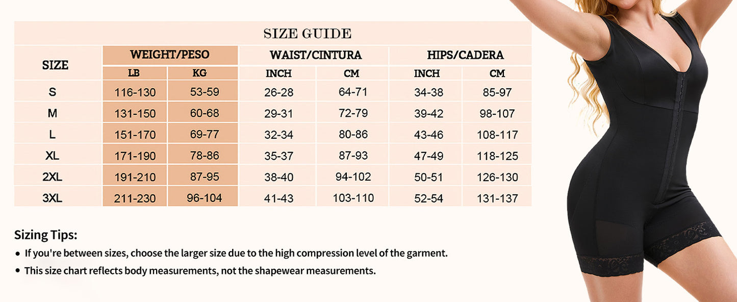 Colombian Fajas Shapewear for Women - Tummy Control Full Body Shaper with Zipper Crotch, Butt Lifter, and Post-Surgery Support