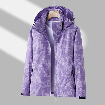 Printed Hooded Windbreaker Unisex Fashion Solid Color Zip-up Jacket Waterproof Windproof Outwear For Women Men Clothing